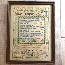 Vintage 1957 Signed Sampler Framed under Glass The Farmers Arms Poem Cross - £59.25 GBP