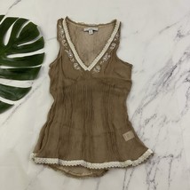 Caslon Womens Vintage Y2k Sheer Cami Tank Top Size S Brown Cream Beaded ... - $24.74