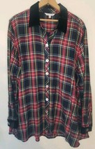 John Mark XL Tunic Top Plaid Shirt with Velvet Collar &amp; Cuffs Ruched Sleeves - £22.03 GBP