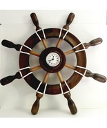Ship Wheel Clock Wall Decor Vintage Wood Nautical Decoration Handmade Auc - $47.96 CAD