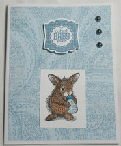 House Mouse Bunny Handmade Cutest Baby Ever Paisley Boy Blue card w/enve... - $7.65
