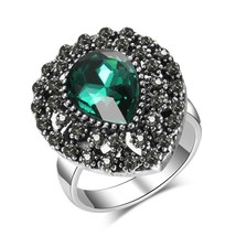 Luxury Fashion Big Water Drop Ring For Women Silver Color Blue Stone Bride Weddi - £6.60 GBP