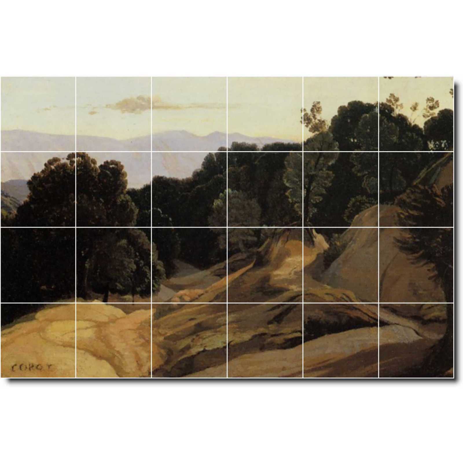 Corot jean road through wooded mountains