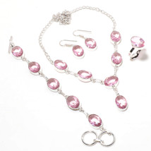 Kunzite Oval Shape Handmade Christmas Gift Necklace Set Jewelry 18" SA 713 - £13.18 GBP
