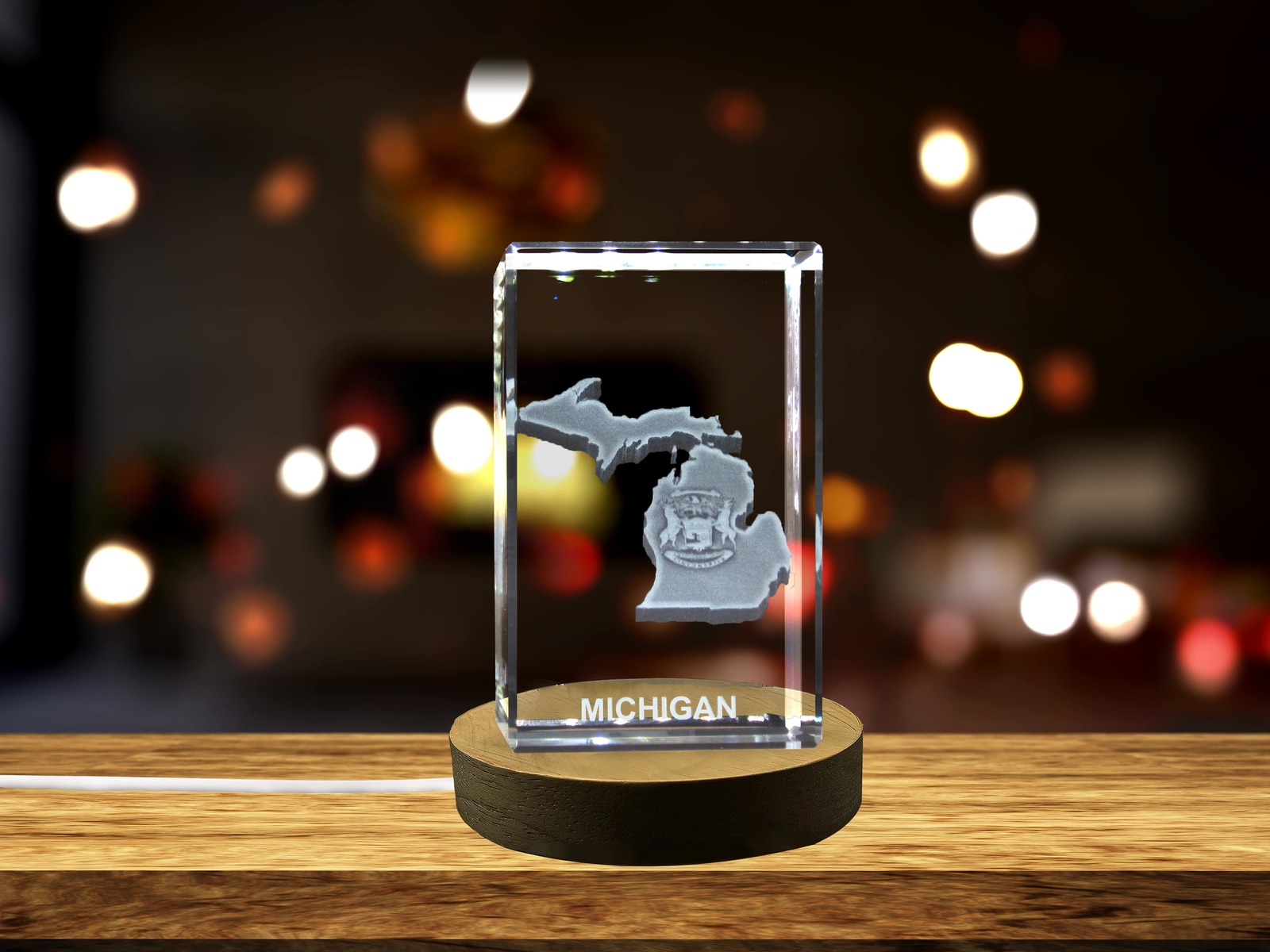 LED Base included |Michigan 3D Engraved Crystal 3D Engraved Crystal Keepsake