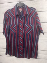 Wrangler Red Blue Gray Striped Western Short Sleeve Pearl Snap Shirt Sz X-Large - £13.41 GBP