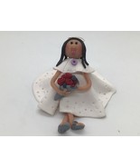 Handmade Clay Angel Figurine 3&quot; Tall x 4&quot; Wide Holding Roses Cute Whimsi... - $362.91 MXN