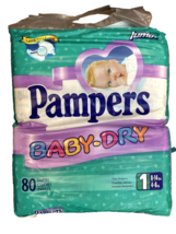 VINTAGE 1999 Pampers Baby Dry Thin Diapers Size 1 - JUMBO PACK 80 ct - £373.74 GBP