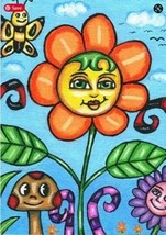 happy whimsical flower original art small canvas painting 5&quot; x 7&quot; fantas... - £19.98 GBP