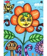 happy whimsical flower original art small canvas painting 5&quot; x 7&quot; fantas... - $25.00