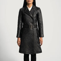 Ladies Sweet Susan Black Leather Trench Coat - $310.00