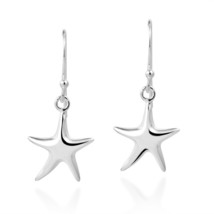 Silvery Simple Starfish 5 Point Star .925 Sterling Silver Dangle Earrings - £13.92 GBP