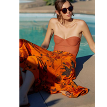 New Anthropologie Asymmetrical Midi Skirt  $170  SIZE 2  Orange Floral - £63.30 GBP