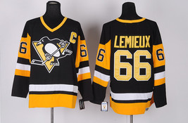 Penguins #66 Mario Lemieux Jersey Old Style Uniform Black - £39.26 GBP