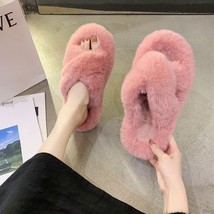 Winter House Women Slippers Fashion Cross Band Warm Plush Ladies Fluffy Shoes Co - £23.98 GBP