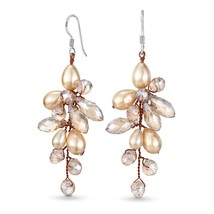 Handmade Floral Cluster Cream Freshwater Pearls Sterling Silver Dangle Earrings - £15.81 GBP