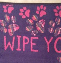 Kitchen Rug "Wipe Your Paws" Floor Mat Microfiber Black Red Pawprints 17x28 image 3