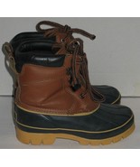 Boys 3Y Brown Faux Leather Navy Rubber Winter Rain Ice Muck Boots - $25.80 CAD