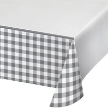 Gray White Check Paper Tablecloth 54&quot; x 102&quot; Fall Christmas Plaid Decorations - £14.94 GBP