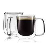 Double Wall Insulated Glasses Espresso Cups with Handle [2-Pack,10 Oz] - £19.61 GBP
