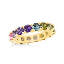 Sterling Silver Rainbow CZ Eternity Band Ring - Gold Plated - £39.73 GBP