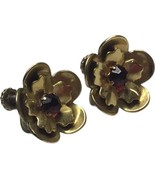 Vintage Gold Fillied Sterling Silver Glass Garnet Screw Back Earrings - $61.13 CAD
