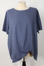 NWT Zella XXL Blue Short Sleeve Twist Hem Cotton Shirt Top - £20.16 GBP