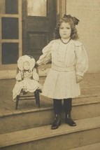 RPPC Darling Edwardian Girl With Antique Doll Porch Miniature Chair Postcard 019 - £23.94 GBP