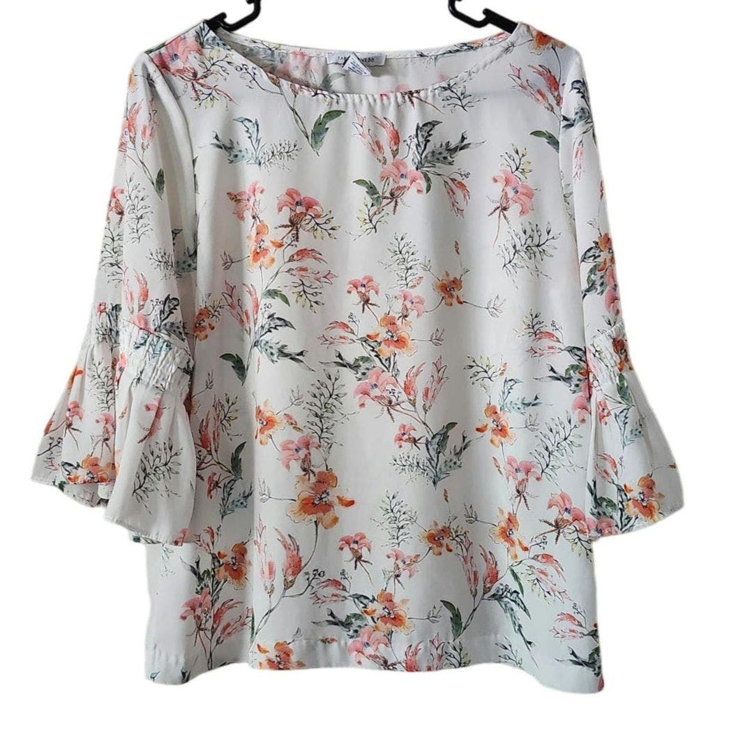 Primary image for Tabitha Webb Floral Bell Sleeve Blouse Medium White Pink 