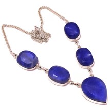 Blue Aventurine Pear &amp; Oval Cut Gemstone 925 Silver Overlay Handmade Y Necklace - £18.05 GBP