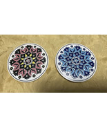 Hand Made Troulis Tile Coasters Matched Pair Rhodes Greece Red Blue - £8.88 GBP