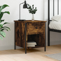 Industrial Rustic Smoked Oak Wooden Bedside Table Cabinet Nightstand 1 Drawer - £48.21 GBP
