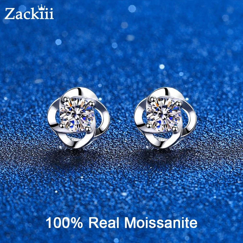 100% Sterling Silver Diamond Earrings 0.6-1ct VVS1 Lab Created Moissanite Stud E - £44.58 GBP