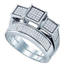 Sterling Silver Round Diamond Triple Cluster Bridal Wedding Ring Band Set 1/2 - $338.00