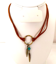 Women&#39;s Necklace Imitation Turquoise Faux Native Southwestern  Rawhide Adj Chain - £9.47 GBP
