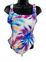 Decree Swimsuit Size M White Blue Pink Tropical Palm Leaf Print One Piec... - $29.63
