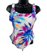 Decree Swimsuit Size M White Blue Pink Tropical Palm Leaf Print One Piec... - $40.52 CAD