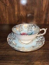 Vintage Paragon Teacup &amp; Saucer White With Blue Inside Beautiful Flower Design - £78.66 GBP