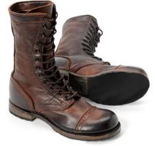 Commando&#39;s Distressed Brown Lace Up Combat Long High Leather Ankle Boots For Men - £127.59 GBP+