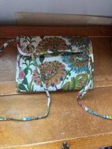 Pottery Barn Cream w Green Blue Pink Floral Fabric w Plastic Zippered Pockets - £8.89 GBP