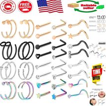40 PCS 316L Stainless Steel Nose Rings - Stylish Gold Hoops &amp; Elegant Studs - $455.80 MXN