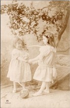 RPPC Adorable Girls Faux Tree Ball Hoop Studio Photo Postcard A30 - £8.78 GBP