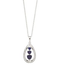 Lab-Created Sapphire Triple Heart Teardrop Pendant Necklace White Gold Plated - £58.57 GBP