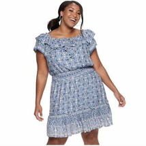 American Rag Off-the-Shoulder Ruffle Dress Blue Plus Size 1X Casual Part... - $19.39