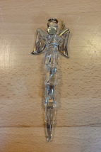 Vintage Icicle Glass Angel Playing Trumpet 5.5&quot; Long Xmas Ornament Christmas - $14.99