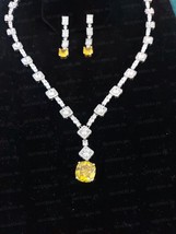 DROP 22Ct Cushion Cut Simulated Citrine Women&#39;s Necklace Set 925 Sterling Silver - £343.09 GBP