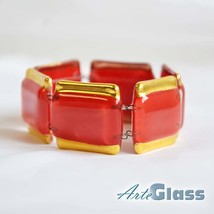 Handmade Bracelet, red Bohemia glass with gold - £31.89 GBP