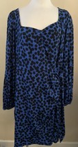 Ava &amp; Viv Womens Plus Size Long Sleeve Faux Wrap Dress XXL Blue Black Do... - £16.88 GBP