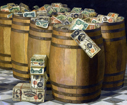 Framed canvas art print giclee Barrels of Money Victor Dubreuil - £31.55 GBP+