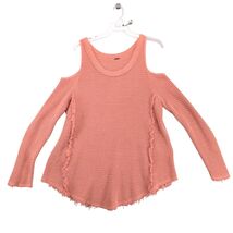 Free People Sunrise Cold Shoulder Waffle Knit Sweater Women&#39;s L Apricot ... - $30.80 CAD